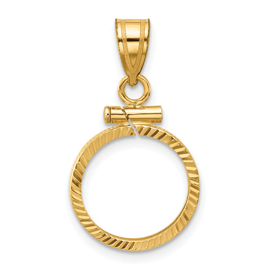 14K Yellow Gold Wideband Distinguished Coin Jewelry Polished And Diamond-Cut 14.0mm X 1.1mm Screw Top Bezel Pendant