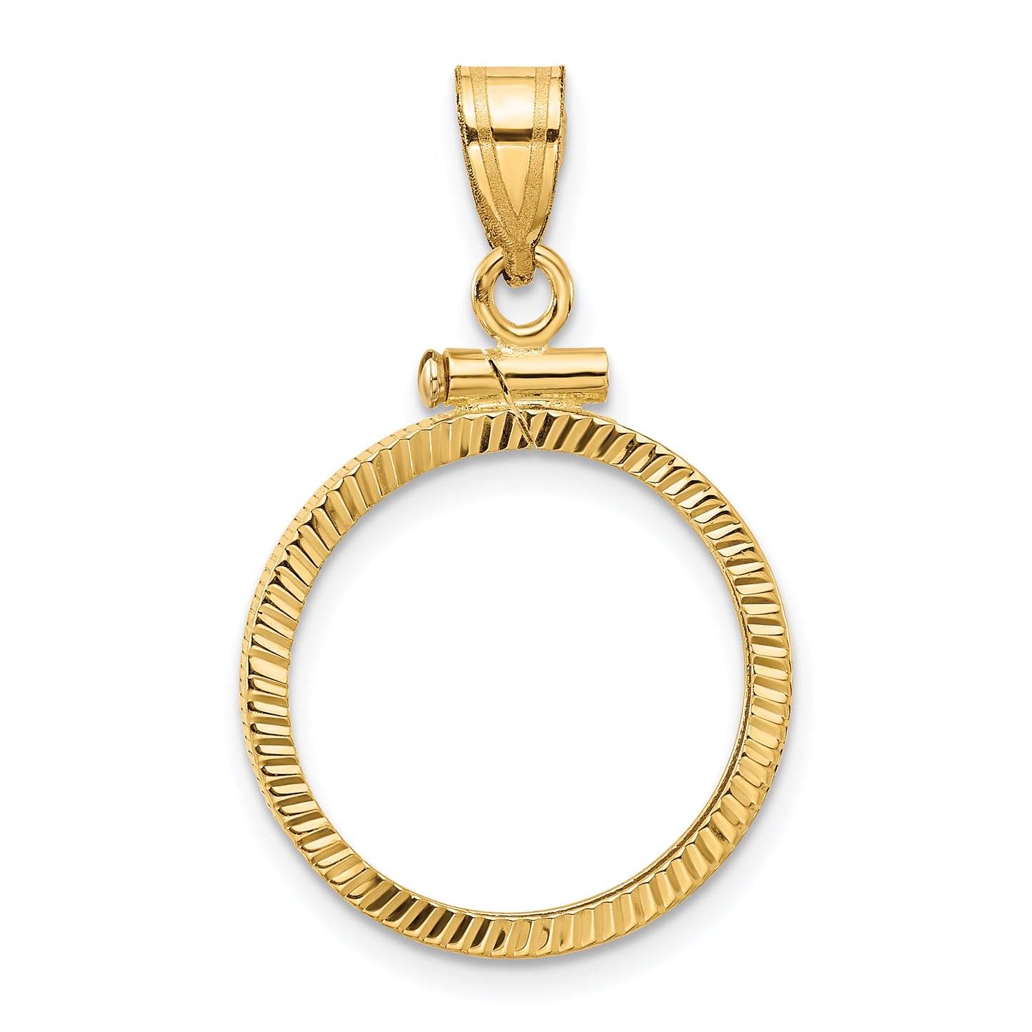 14K Yellow Gold Wideband Distinguished Coin Jewelry Polished And Diamond-Cut 17.8mm X 1.35mm Screw Top Bezel Pendant