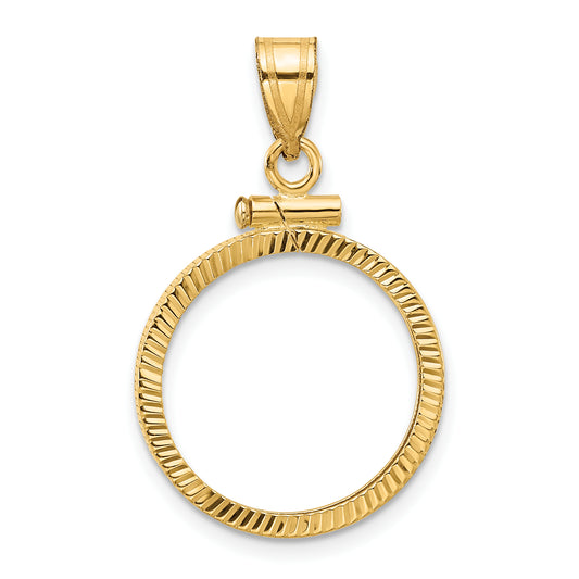 14K Yellow Gold Wideband Distinguished Coin Jewelry Polished And Diamond-Cut 17.8mm X 1.35mm Screw Top Bezel Pendant