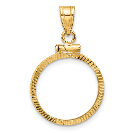 14K Yellow Gold Wideband Distinguished Coin Jewelry Polished And Diamond-Cut 18.0mm X 1.35mm Screw Top Bezel Pendant