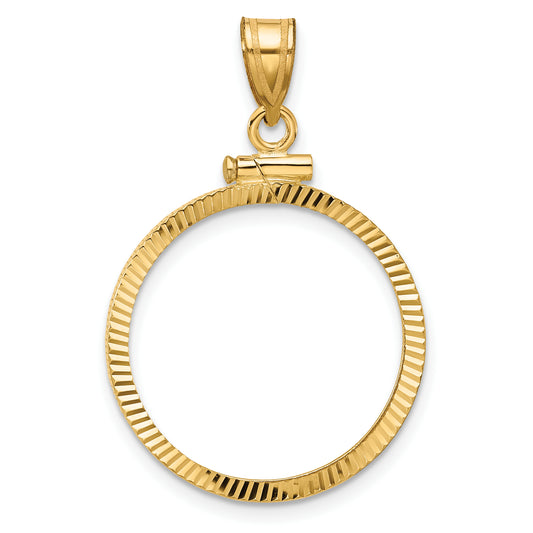 14K Yellow Gold Wideband Distinguished Coin Jewelry Polished And Diamond-Cut 21.6mm X 1.7mm Screw Top Bezel Pendant