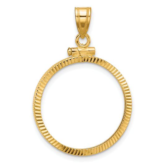 14K Yellow Gold Wideband Distinguished Coin Jewelry Polished And Diamond-Cut 22.0mm X 1.9mm Screw Top Bezel Pendant