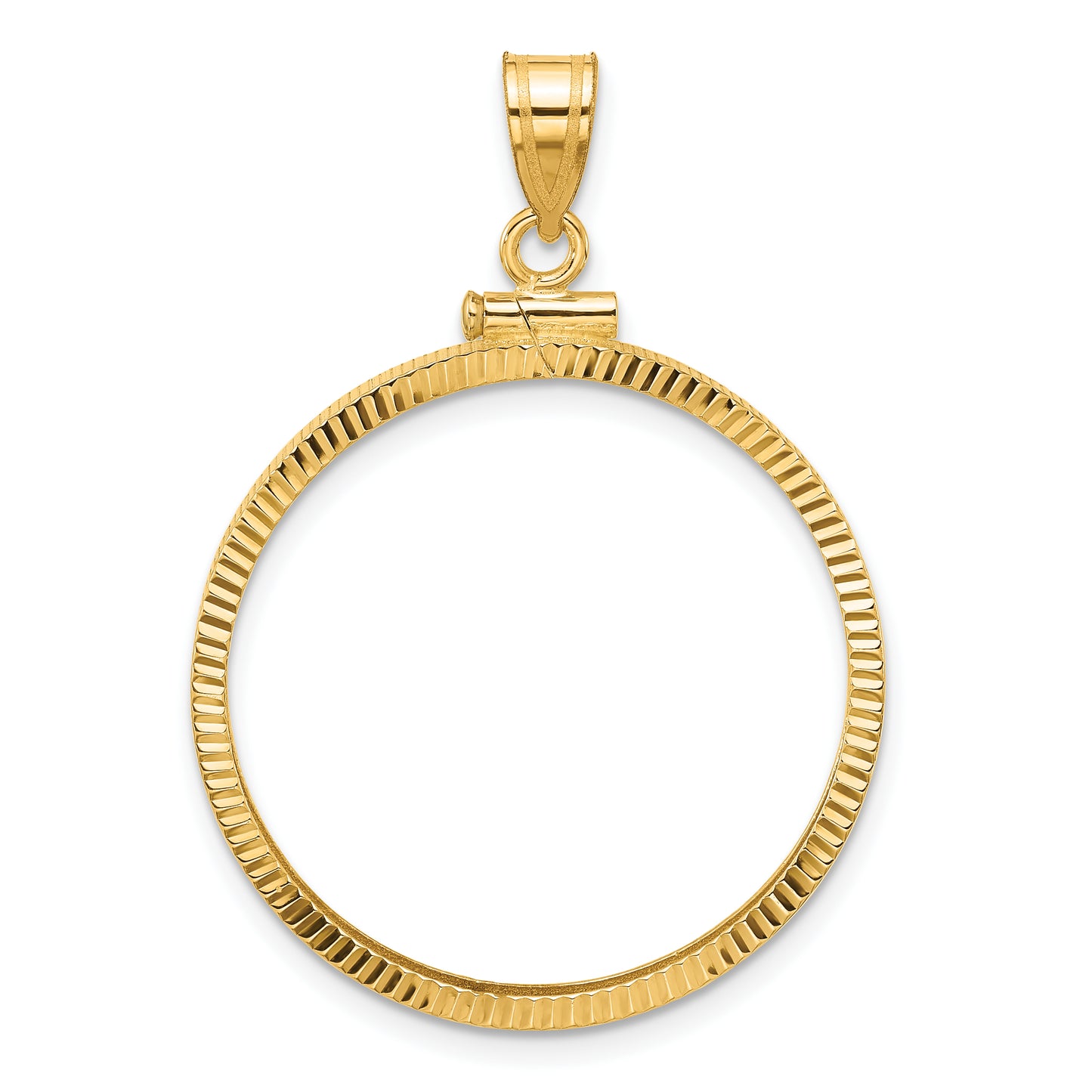 14K Yellow Gold Wideband Distinguished Coin Jewelry Polished And Diamond-Cut 27.0mm X 2.35mm Screw Top Bezel Pendant