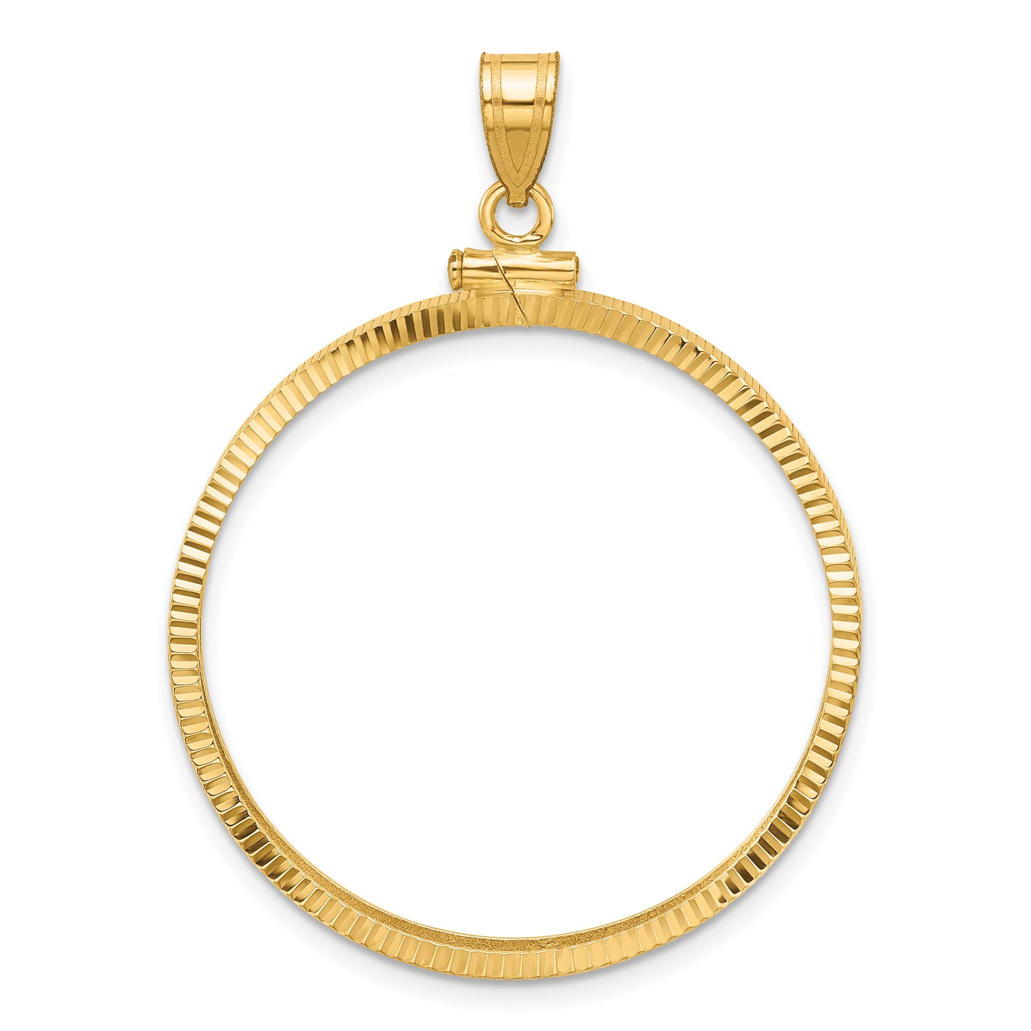 14K Yellow Gold Wideband Distinguished Coin Jewelry Polished And Diamond-Cut 32.0mm X 2.85mm Screw Top Bezel Pendant