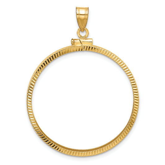 14K Yellow Gold Wideband Distinguished Coin Jewelry Polished And Diamond-Cut 32.7mm X 3.00mm Screw Top Bezel Pendant