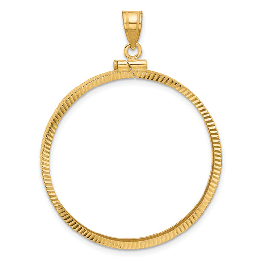 14K Yellow Gold Wideband Distinguished Coin Jewelry Polished And Diamond-Cut 34.2mm X 2.85mm Screw Top Bezel Pendant