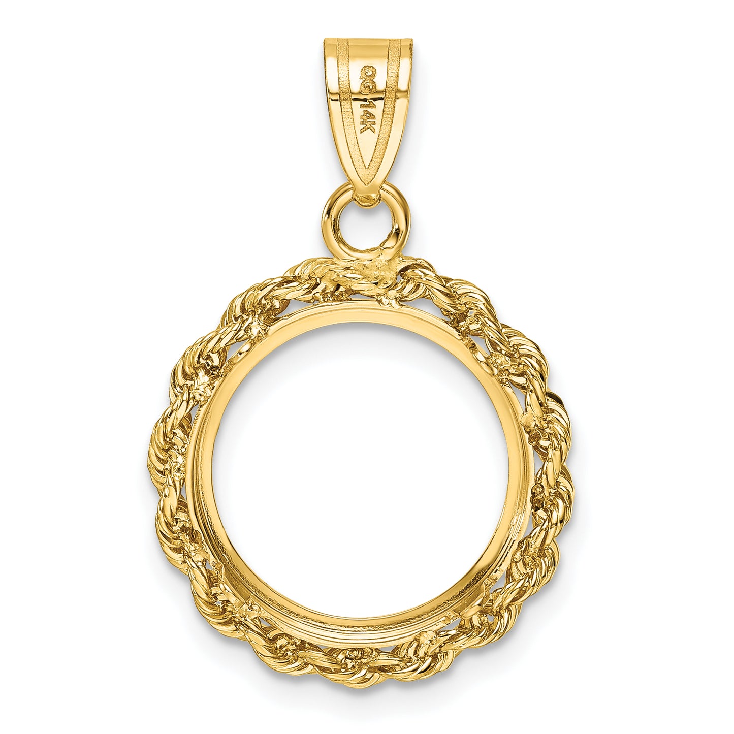 14K Yellow Gold Wideband Distinguished Coin Jewelry Diamond-Cut With Rope 14.0mm Prong Bezel Pendant