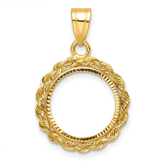 14K Yellow Gold Wideband Distinguished Coin Jewelry Diamond-Cut With Rope 14.0mm Prong Bezel Pendant