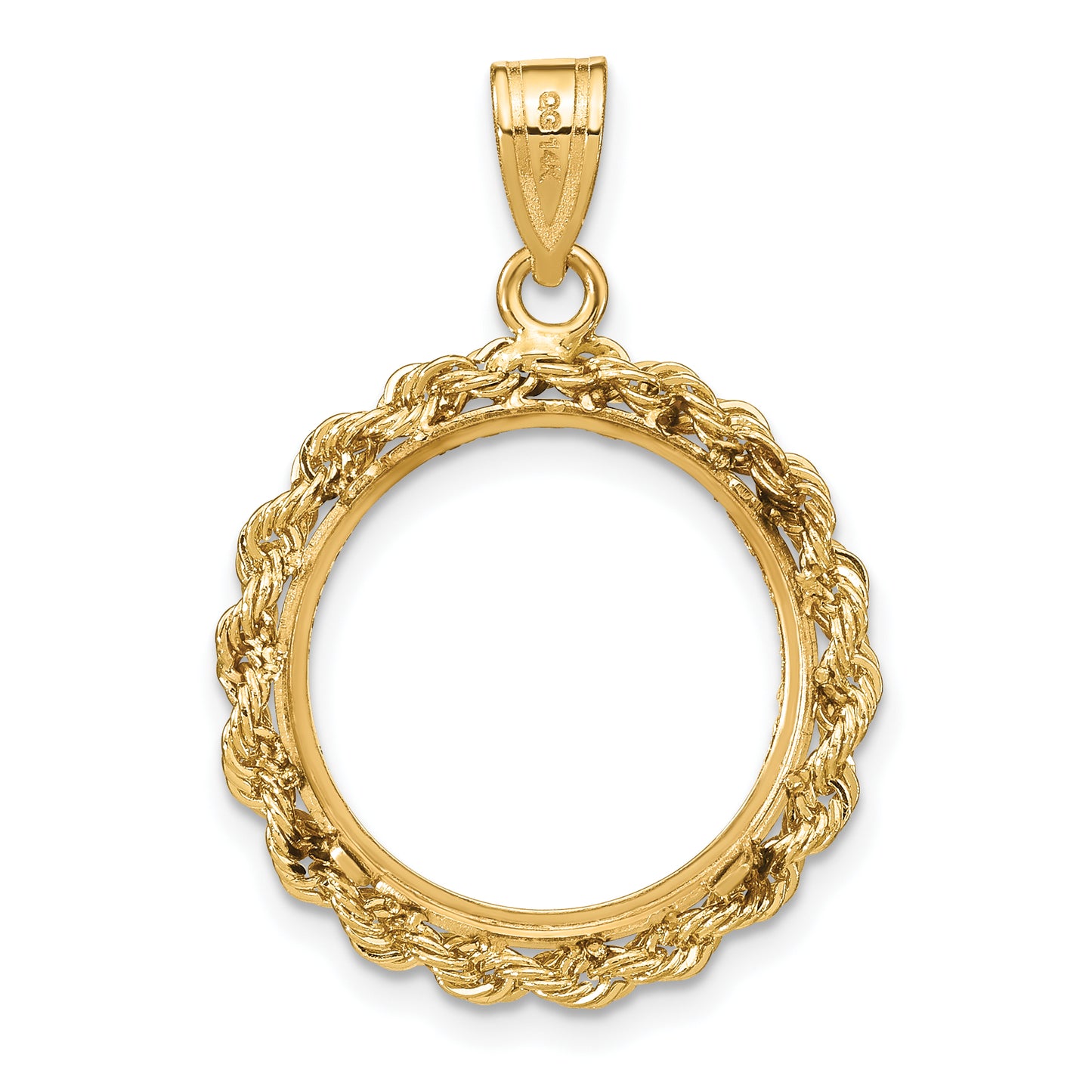 14K Yellow Gold Wideband Distinguished Coin Jewelry Diamond-Cut With Rope 16.5mm Prong Bezel Pendant