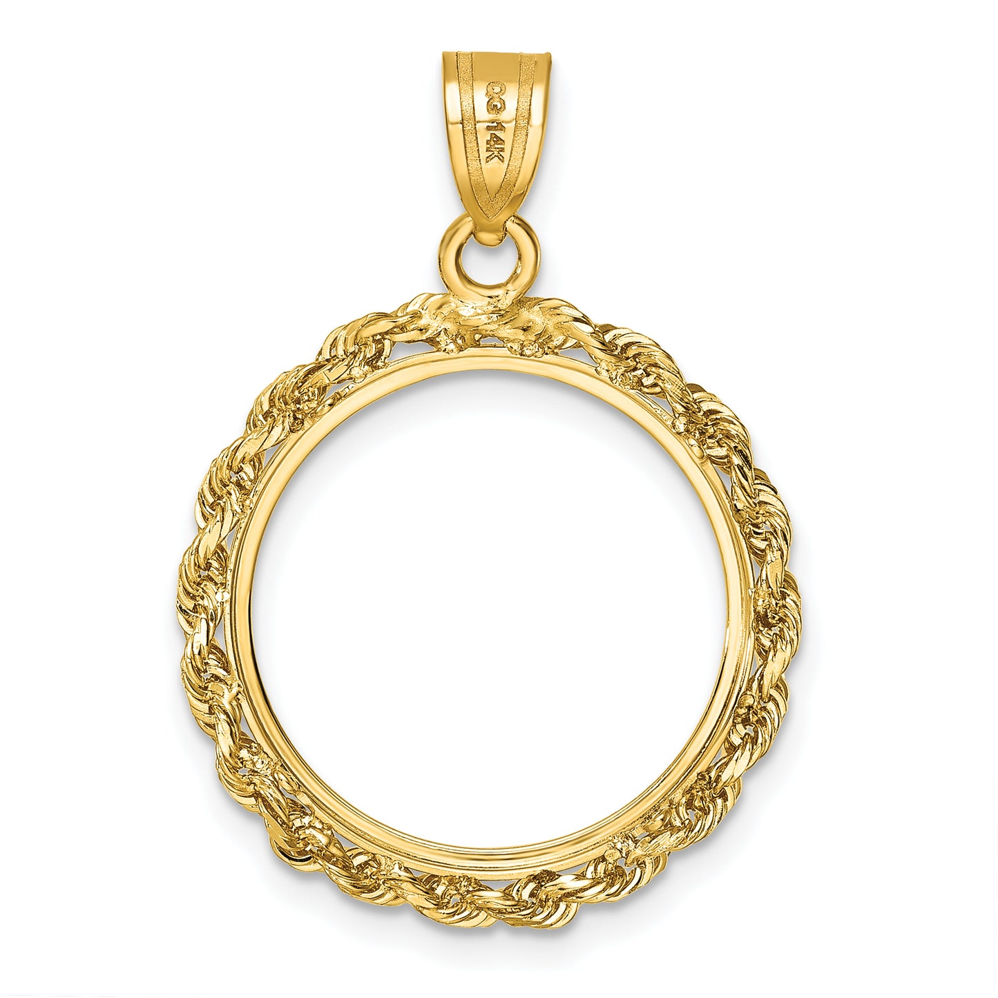 14K Yellow Gold Wideband Distinguished Coin Jewelry Diamond-Cut With Rope 18.0mm Prong Bezel Pendant