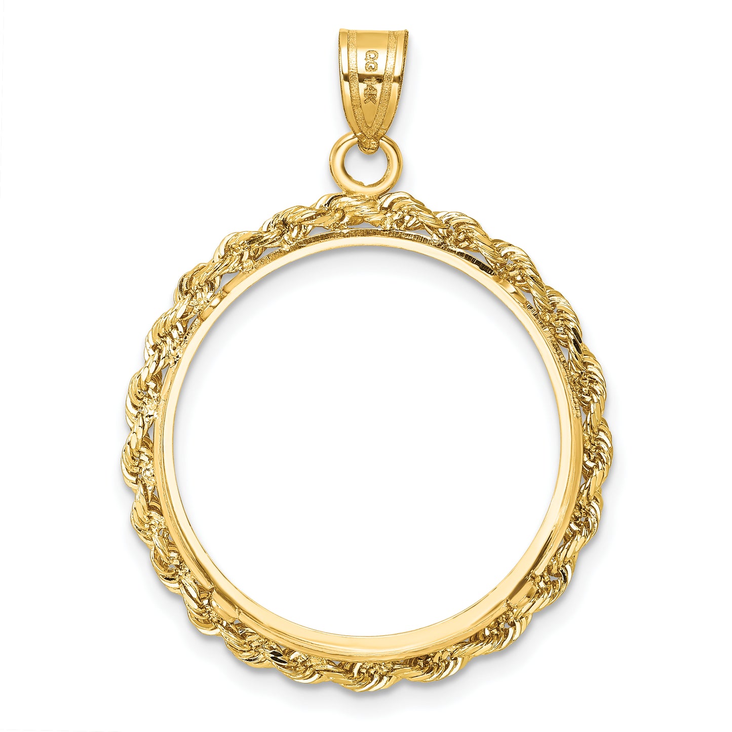 14K Yellow Gold Wideband Distinguished Coin Jewelry Diamond-Cut With Rope 22.0mm Prong Bezel Pendant