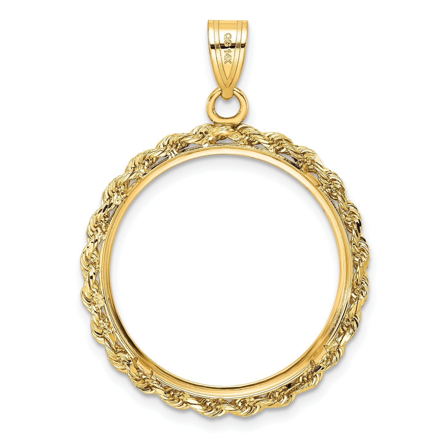 14K Yellow Gold Wideband Distinguished Coin Jewelry Diamond-Cut With Rope 27.0mm Prong Bezel Pendant