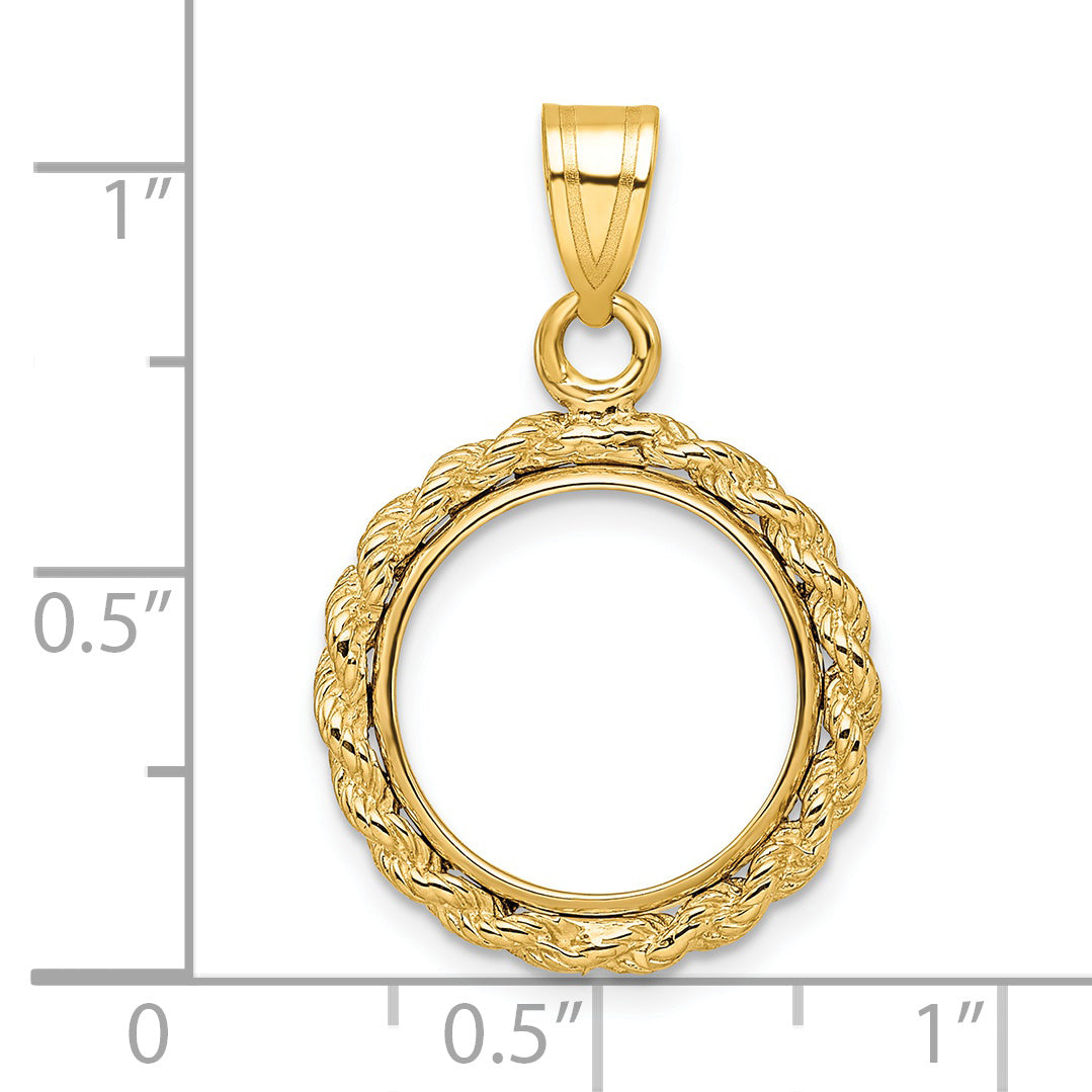 14K Yellow Gold Wideband Distinguished Coin Jewelry Polished Rope 14.0mm Prong Bezel Pendant