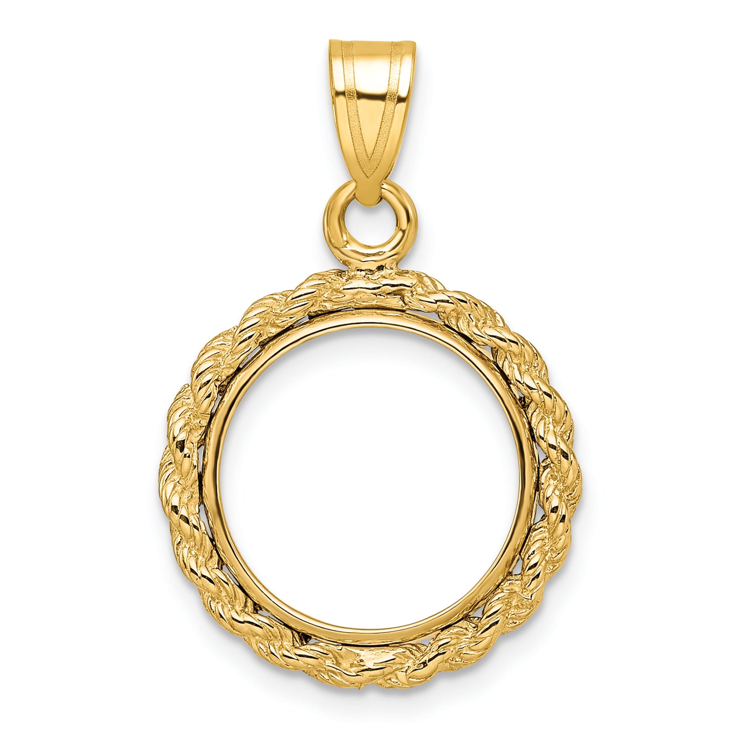 14K Yellow Gold Wideband Distinguished Coin Jewelry Polished Rope 14.0mm Prong Bezel Pendant