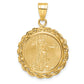 14K Yellow Gold Wideband Distinguished Coin Jewelry Polished Rope Mounted 1/10Oz American Eagle Prong Bezel Pendant