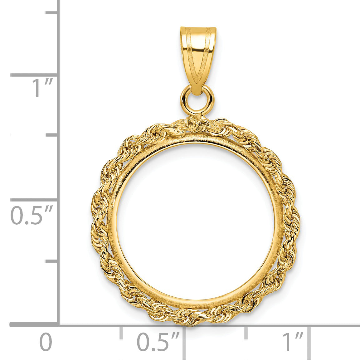 14K Yellow Gold Wideband Distinguished Coin Jewelry Polished Rope 18.0mm Prong Bezel Pendant