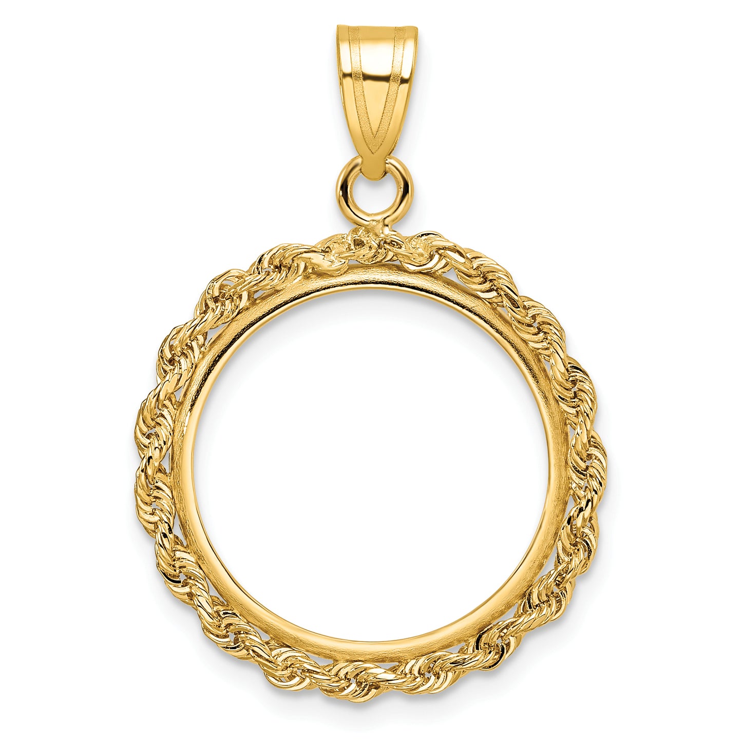 14K Yellow Gold Wideband Distinguished Coin Jewelry Polished Rope 18.0mm Prong Bezel Pendant