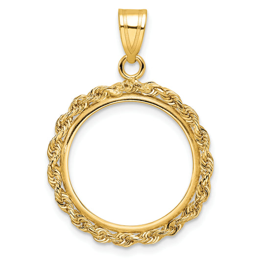 14K Yellow Gold Wideband Distinguished Coin Jewelry Polished Rope 18.0mm Prong Bezel Pendant