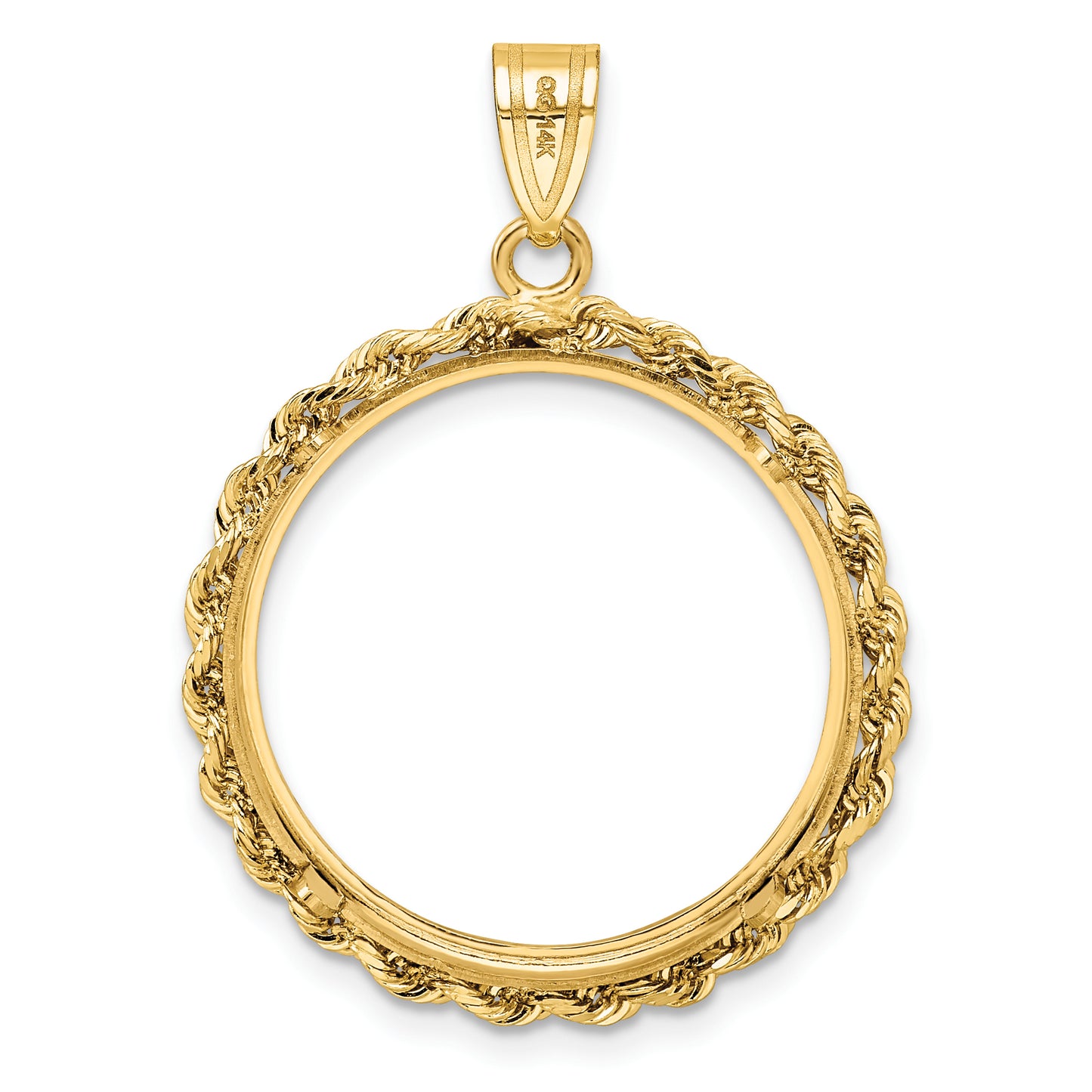 14K Yellow Gold Wideband Distinguished Coin Jewelry Polished Rope 22.0mm Prong Bezel Pendant