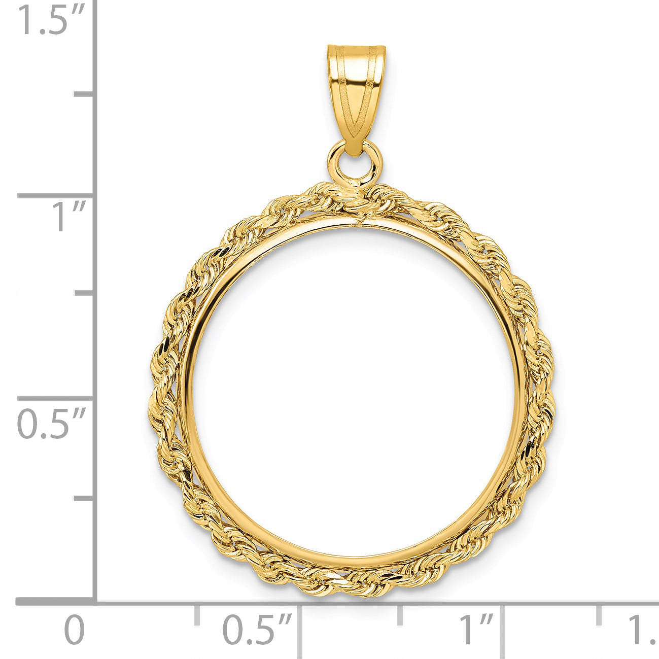 14K Yellow Gold Wideband Distinguished Coin Jewelry Polished Rope 22.0mm Prong Bezel Pendant