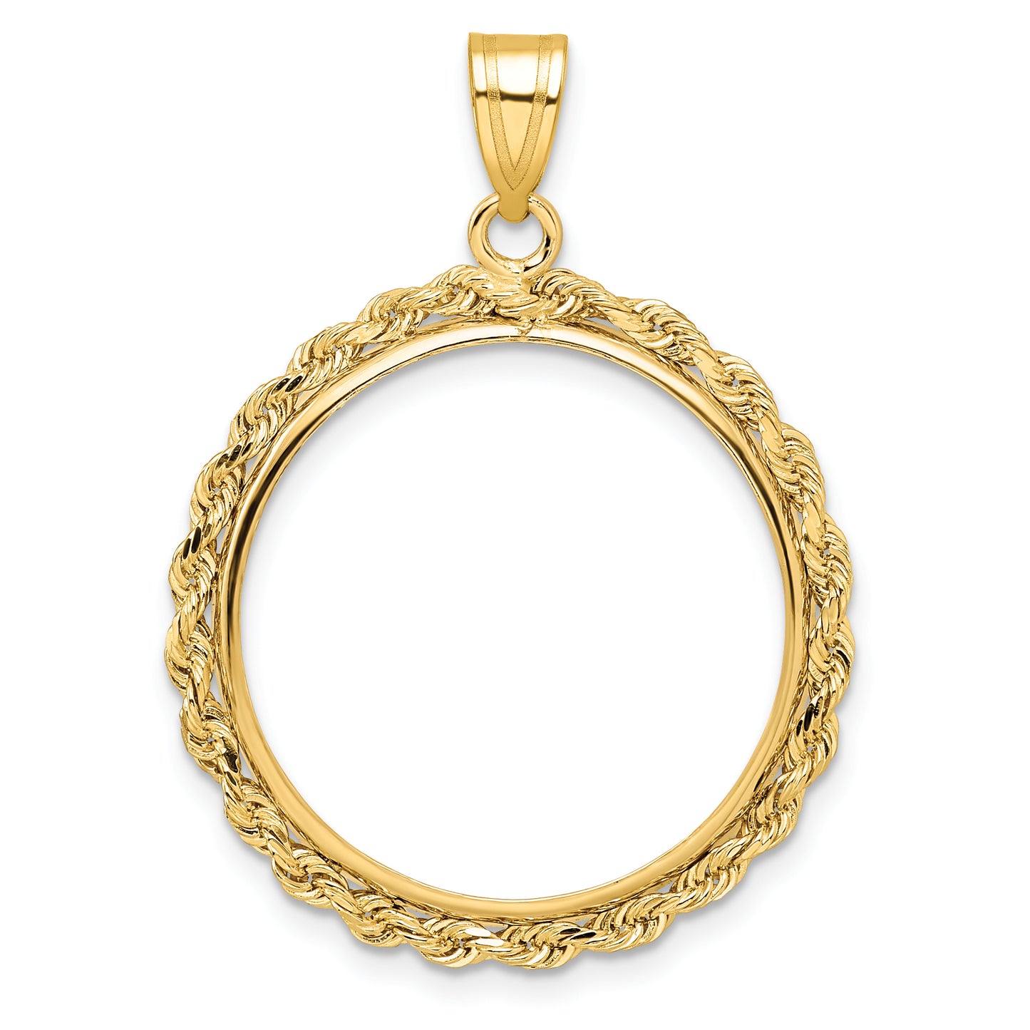 14K Yellow Gold Wideband Distinguished Coin Jewelry Polished Rope 22.0mm Prong Bezel Pendant