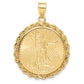 14K Yellow Gold Wideband Distinguished Coin Jewelry Polished Rope Mounted 1/4Oz American Eagle Prong Bezel Pendant