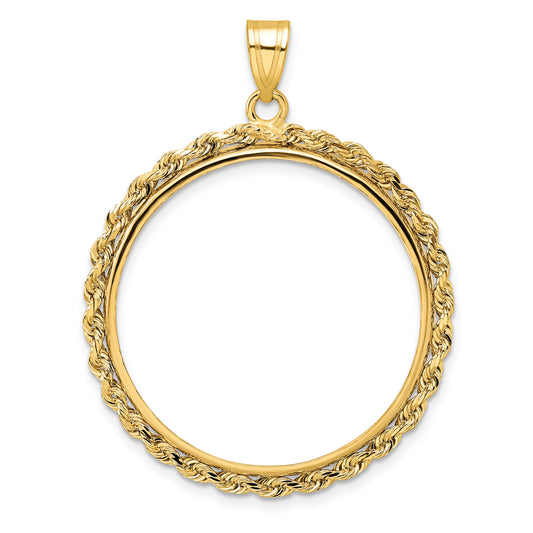 14K Yellow Gold Wideband Distinguished Coin Jewelry Polished Rope 27.0mm Prong Bezel Pendant