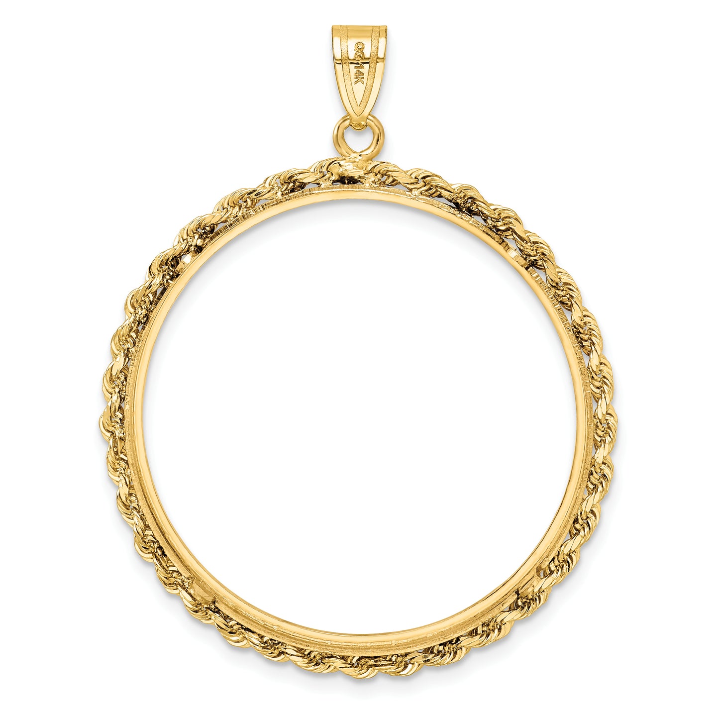 14K Yellow Gold Wideband Distinguished Coin Jewelry Polished Rope 32.0mm Prong Bezel Pendant