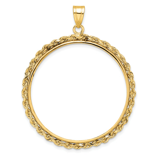 14K Yellow Gold Wideband Distinguished Coin Jewelry Polished Rope 32.0mm Prong Bezel Pendant