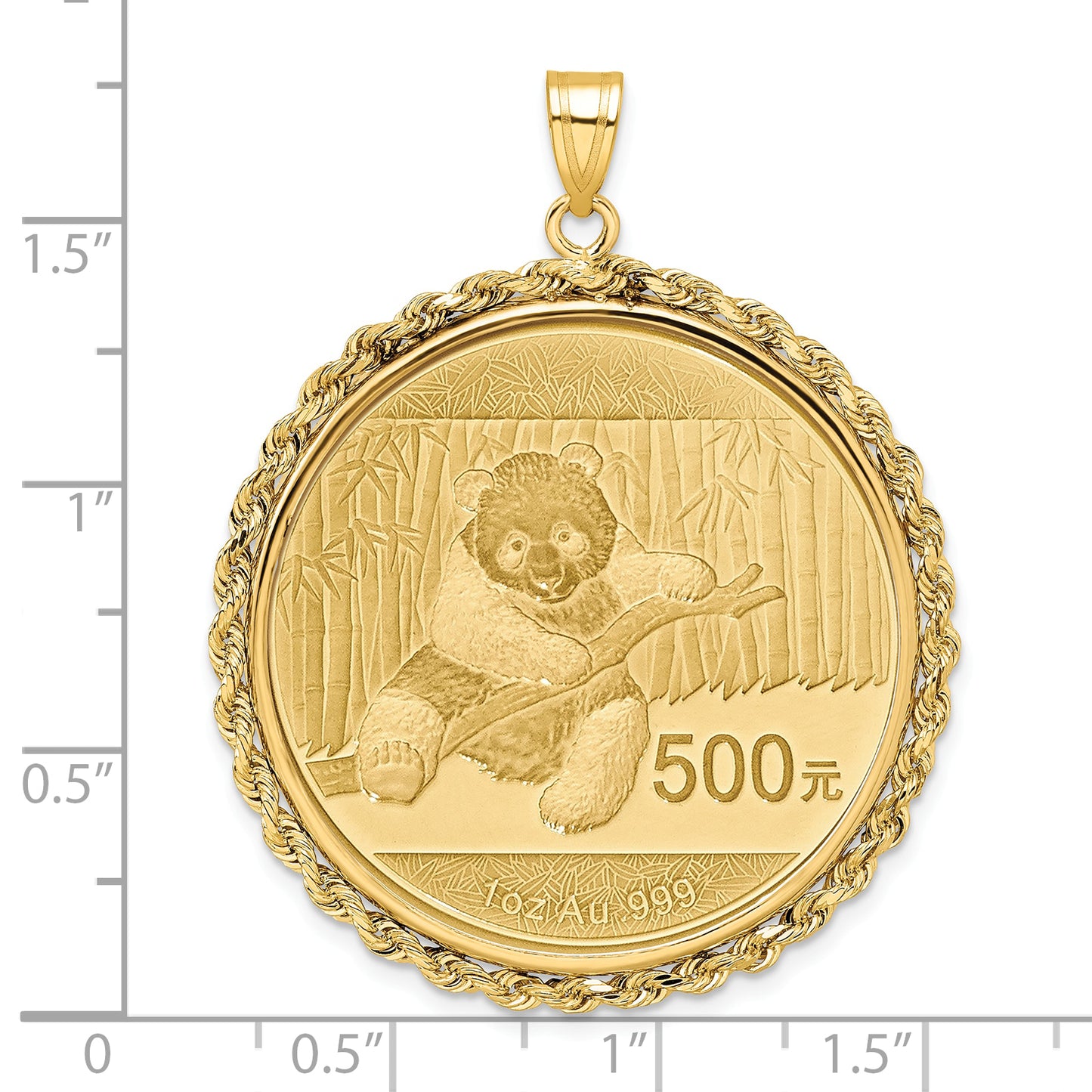 14K Yellow Gold Wideband Distinguished Coin Jewelry Polished Rope Mounted 1Oz Panda Prong Bezel Pendant