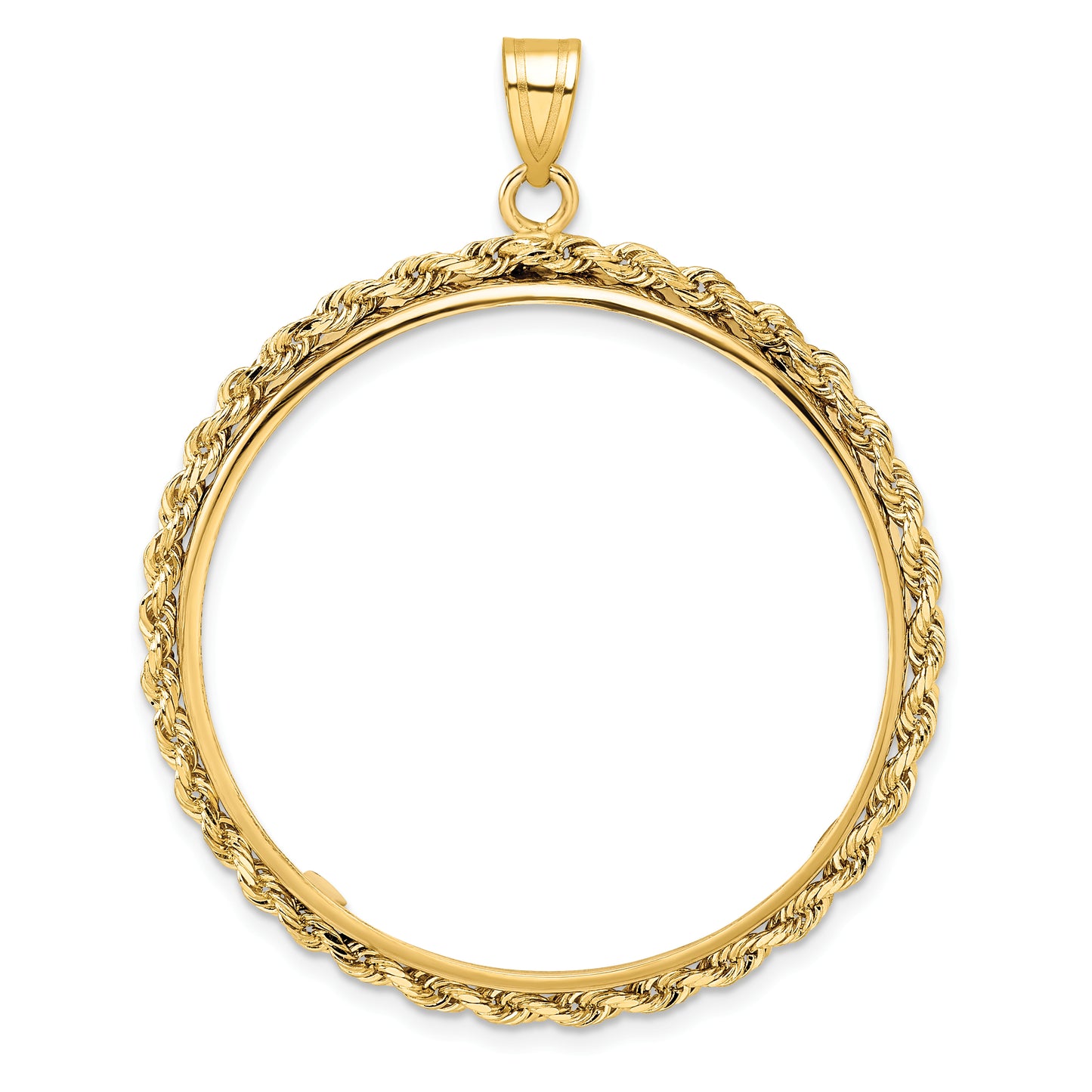 14K Yellow Gold Wideband Distinguished Coin Jewelry Polished Rope 32.7mm Prong Bezel Pendant