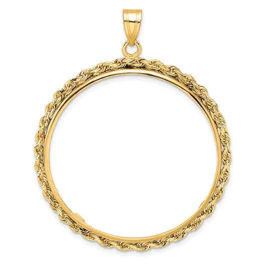 14K Yellow Gold Wideband Distinguished Coin Jewelry Polished Rope 32.7mm Prong Bezel Pendant