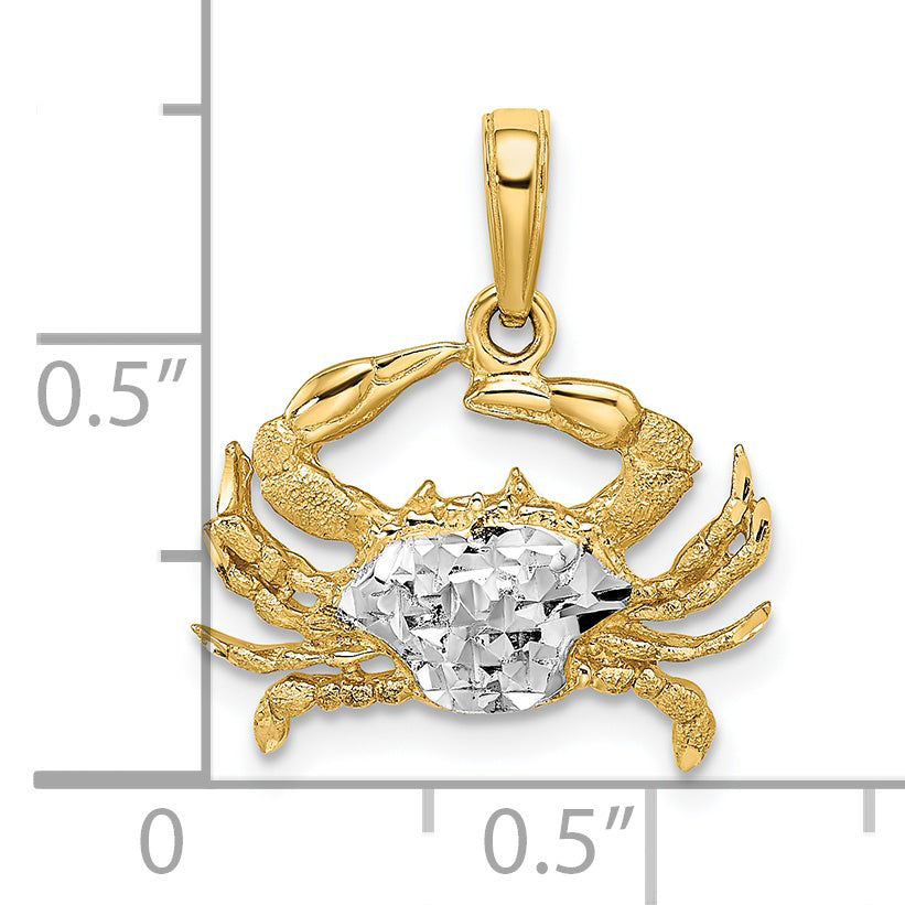 14K Yellow & Rhodium W/Rhodium Diamond-Cut Blue Crab Pendant