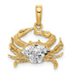 14K Yellow & Rhodium W/Rhodium Diamond-Cut Blue Crab Pendant