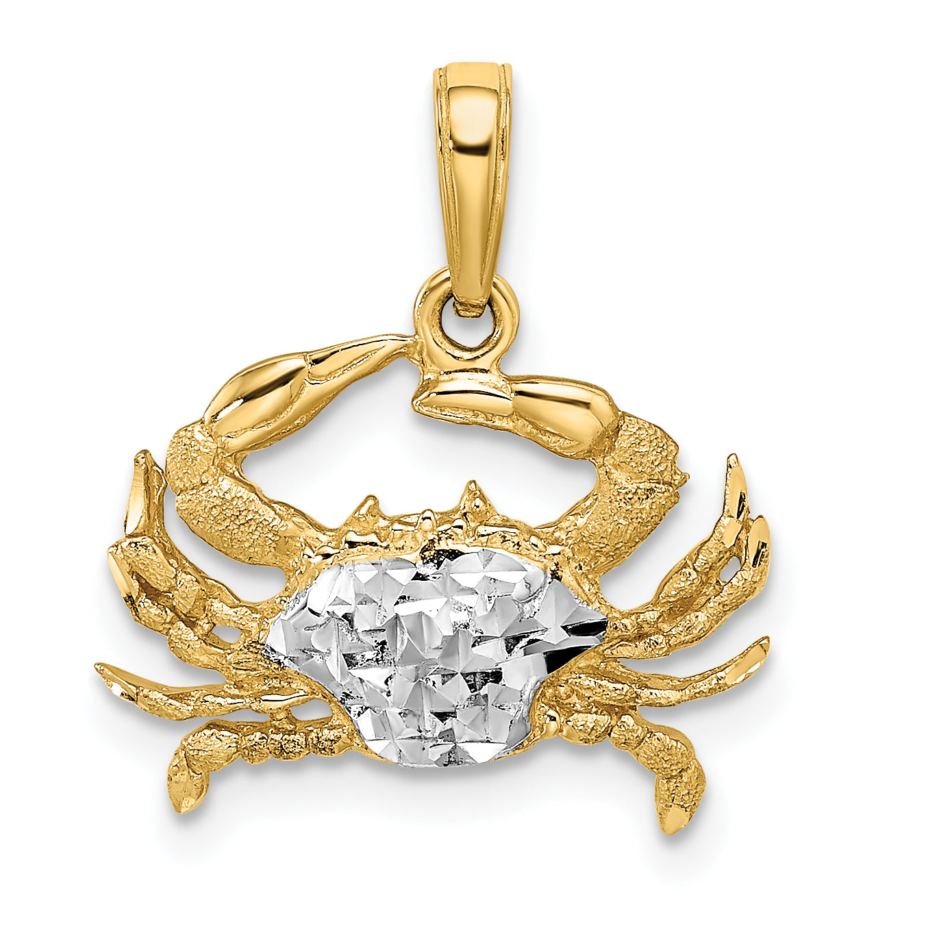 14K Yellow & Rhodium W/Rhodium Diamond-Cut Blue Crab Pendant