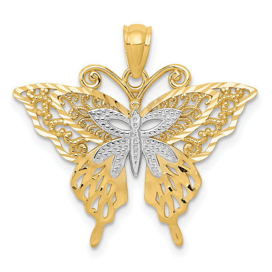 14K Yellow & Rhodium W/Rhodium Fancy Butterfly Pendant