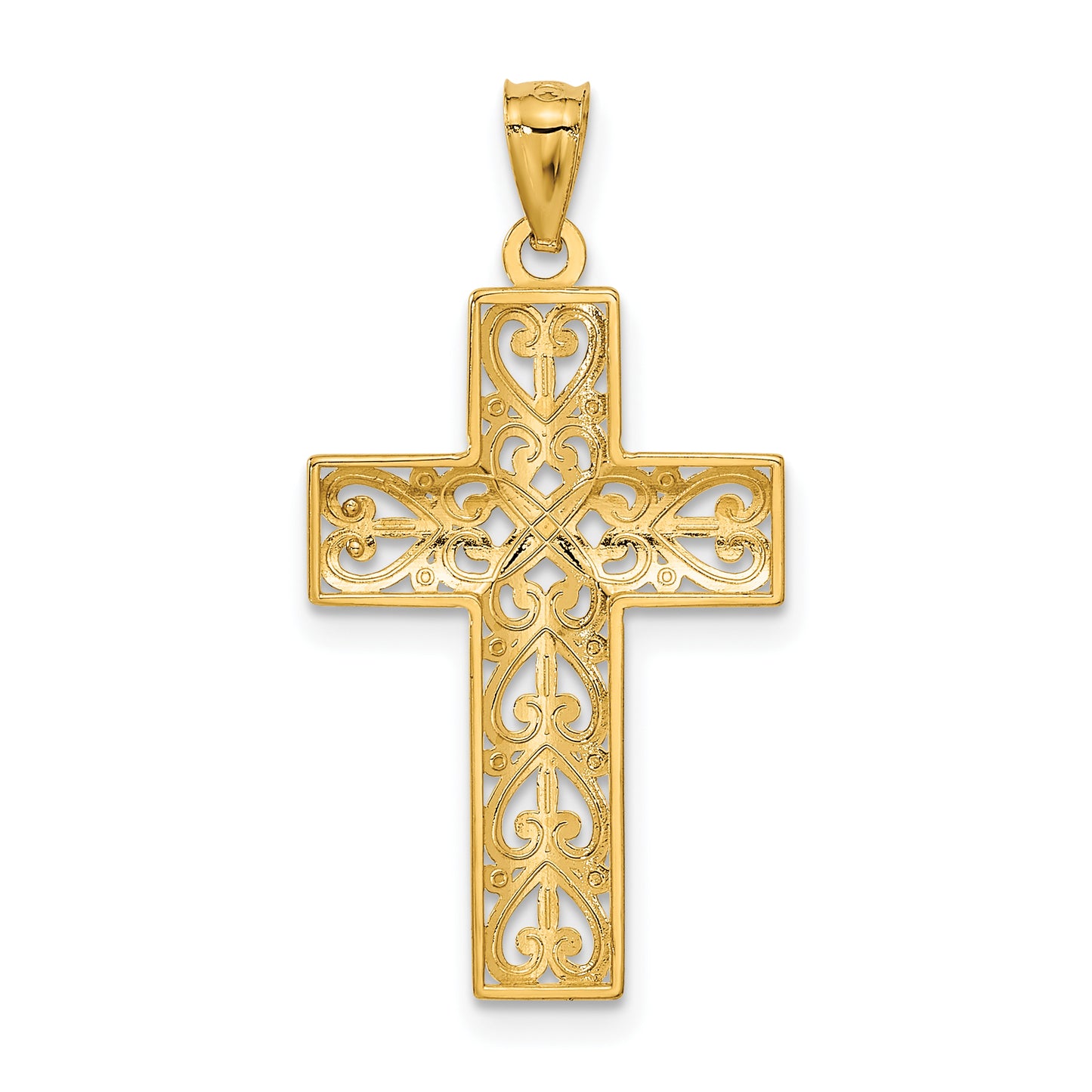 14K Yellow Gold Diamond-Cut Filigree Cross Pendant