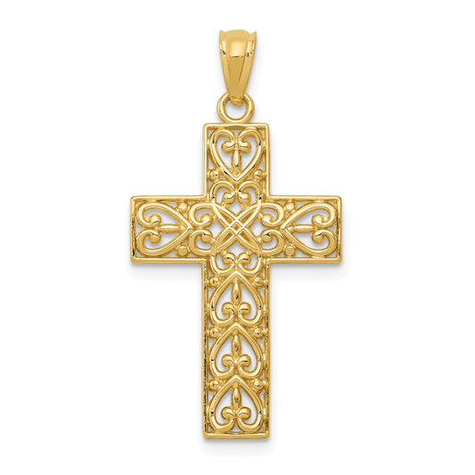 14K Yellow Gold Diamond-Cut Filigree Cross Pendant