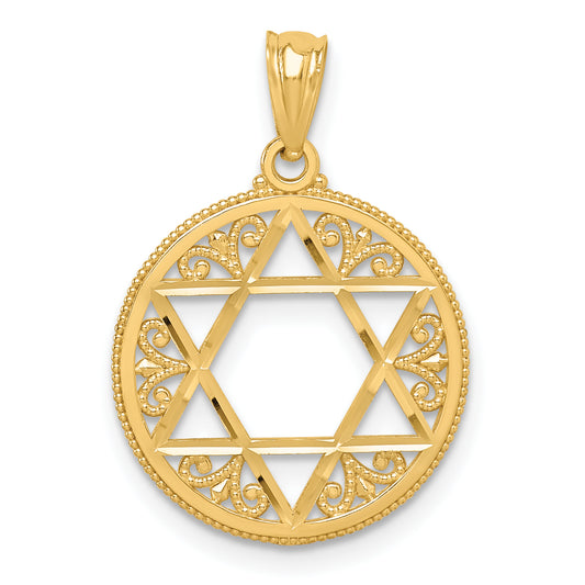 14K Yellow Gold Filigree Star Of David Pendant