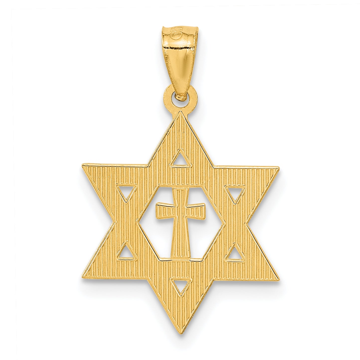 14K Yellow Gold Diamond-Cut Star Of David W/Cross Pendant