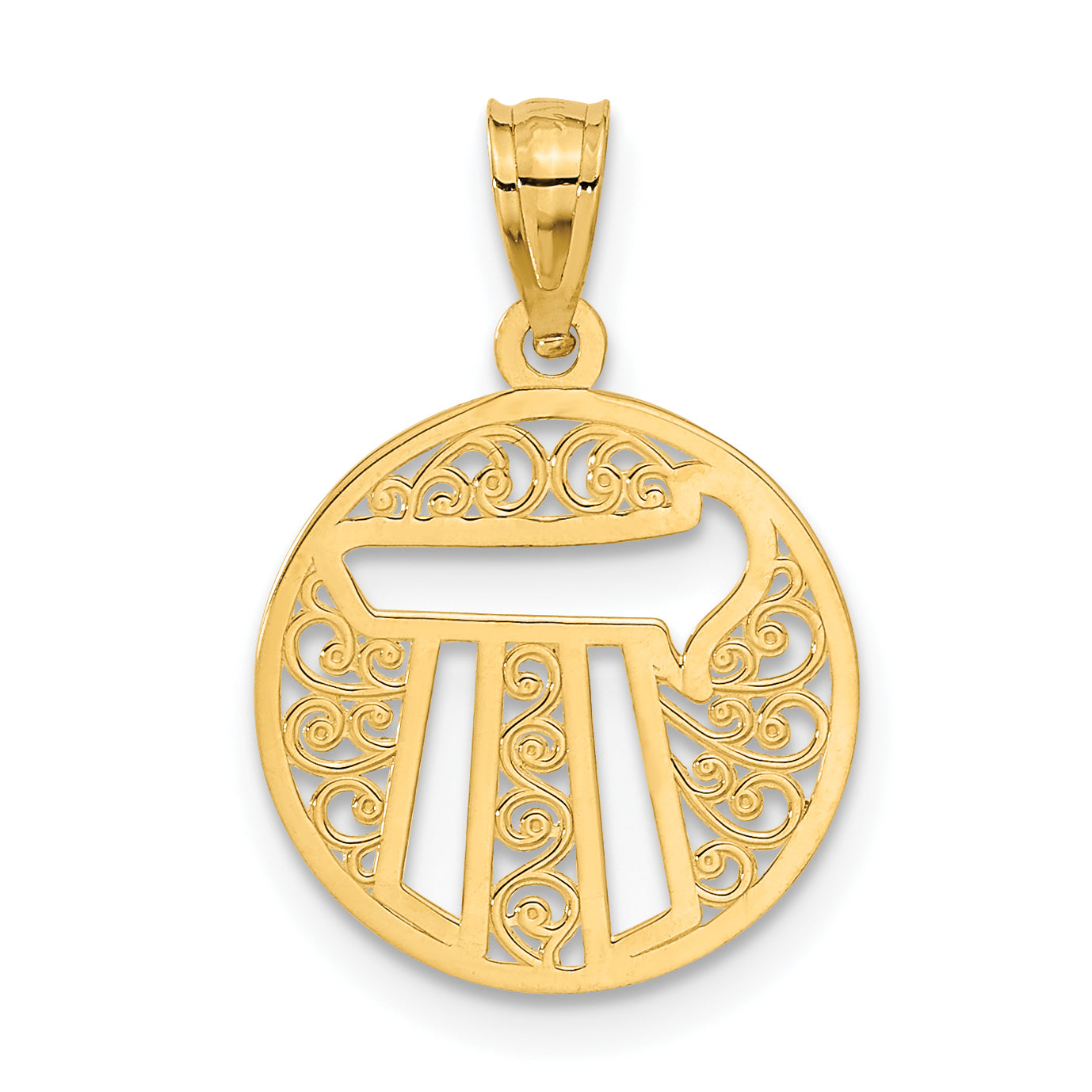 14K Yellow Gold Filigree Circle Chai Pendant