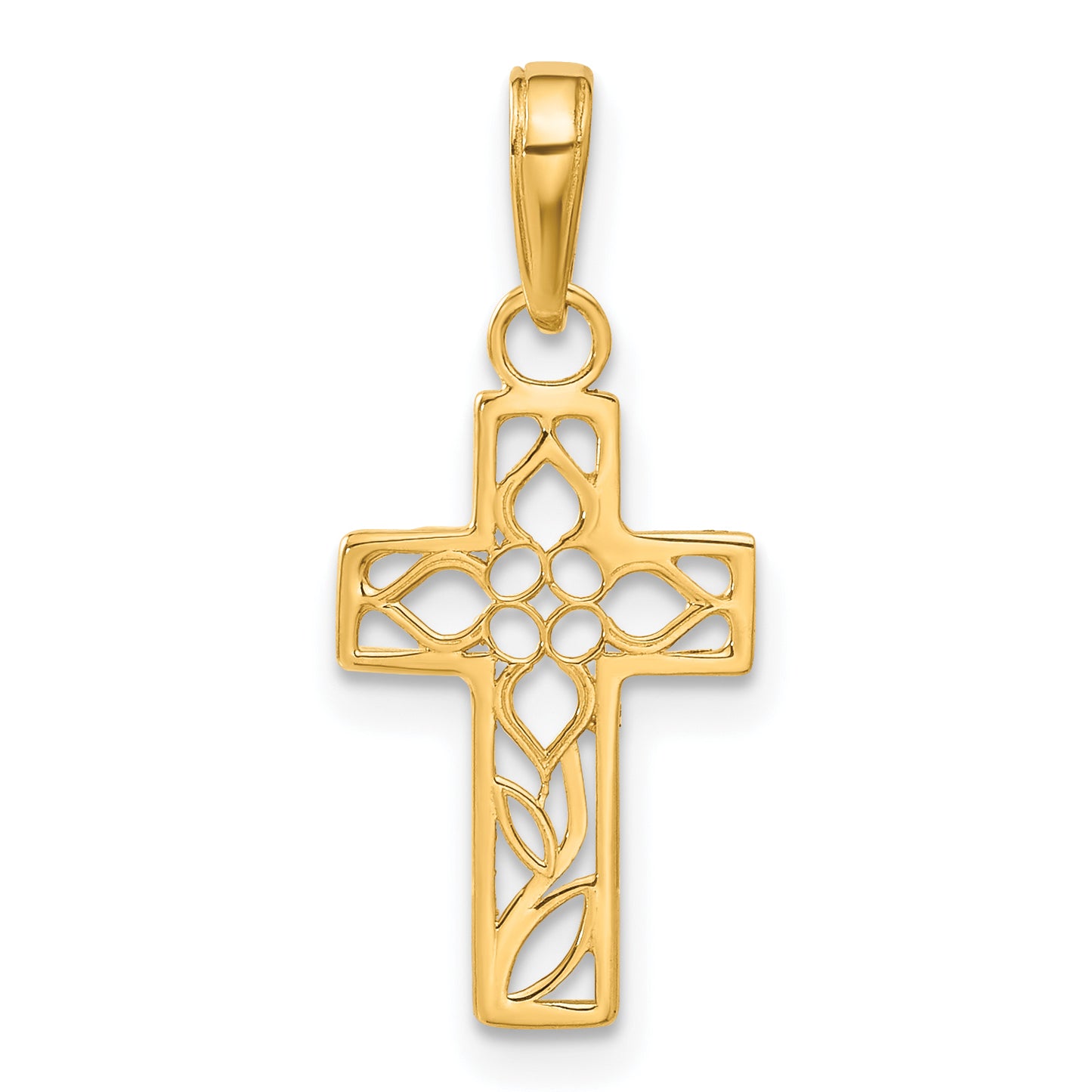 14K Yellow Gold Diamond-Cut Filigree Cross Pendant