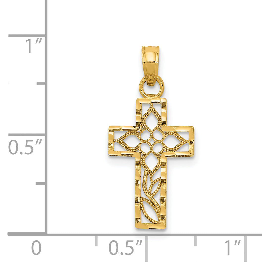 14K Yellow Gold Diamond-Cut Filigree Cross Pendant