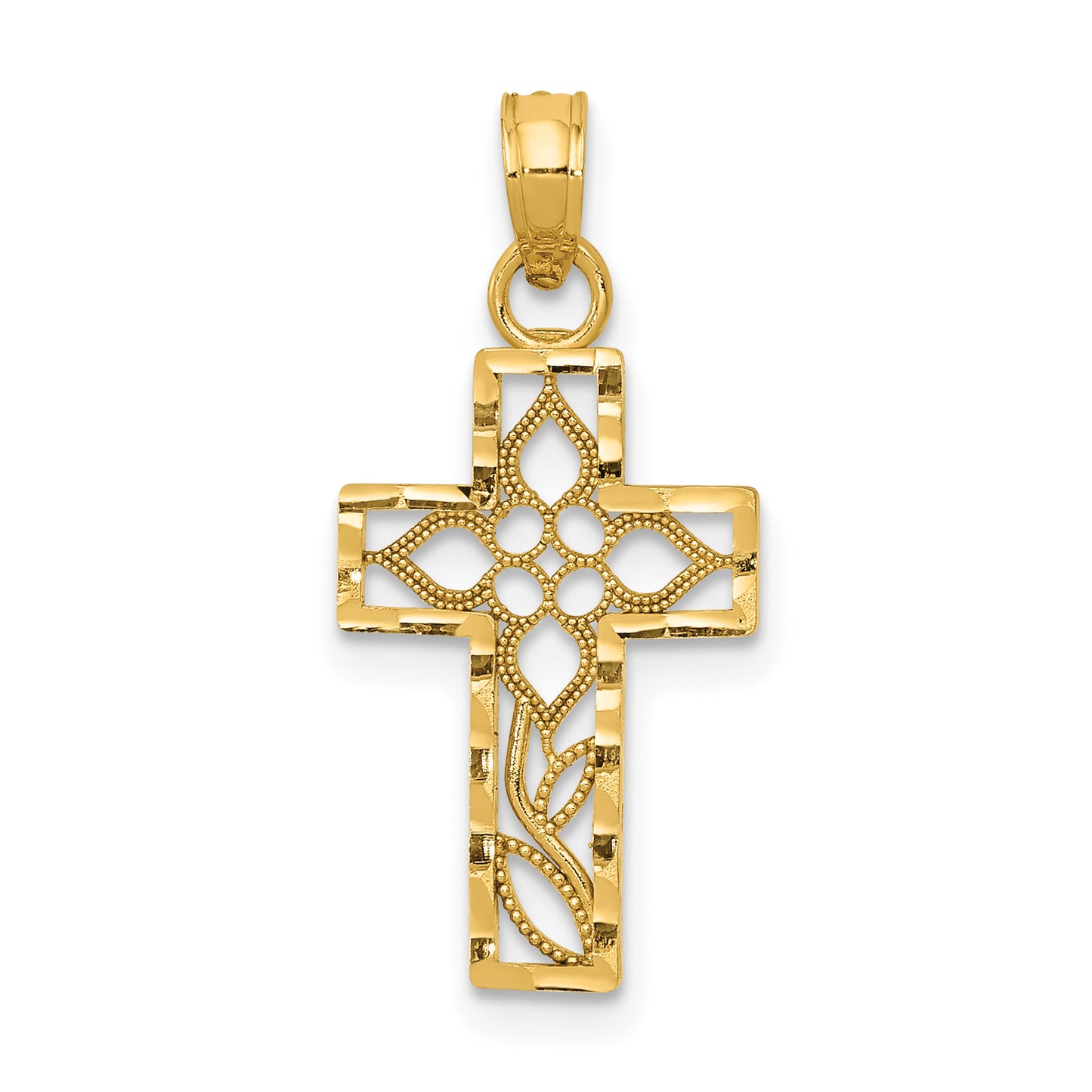 14K Yellow Gold Diamond-Cut Filigree Cross Pendant