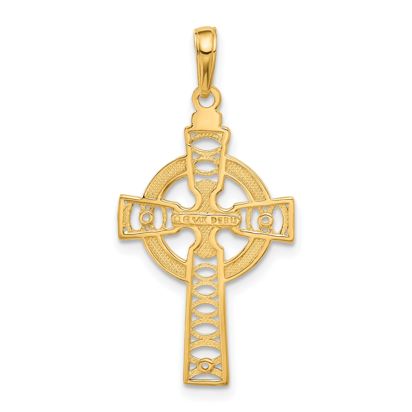 14K Yellow Gold Celtic Cross With Eternity Circle Pendant