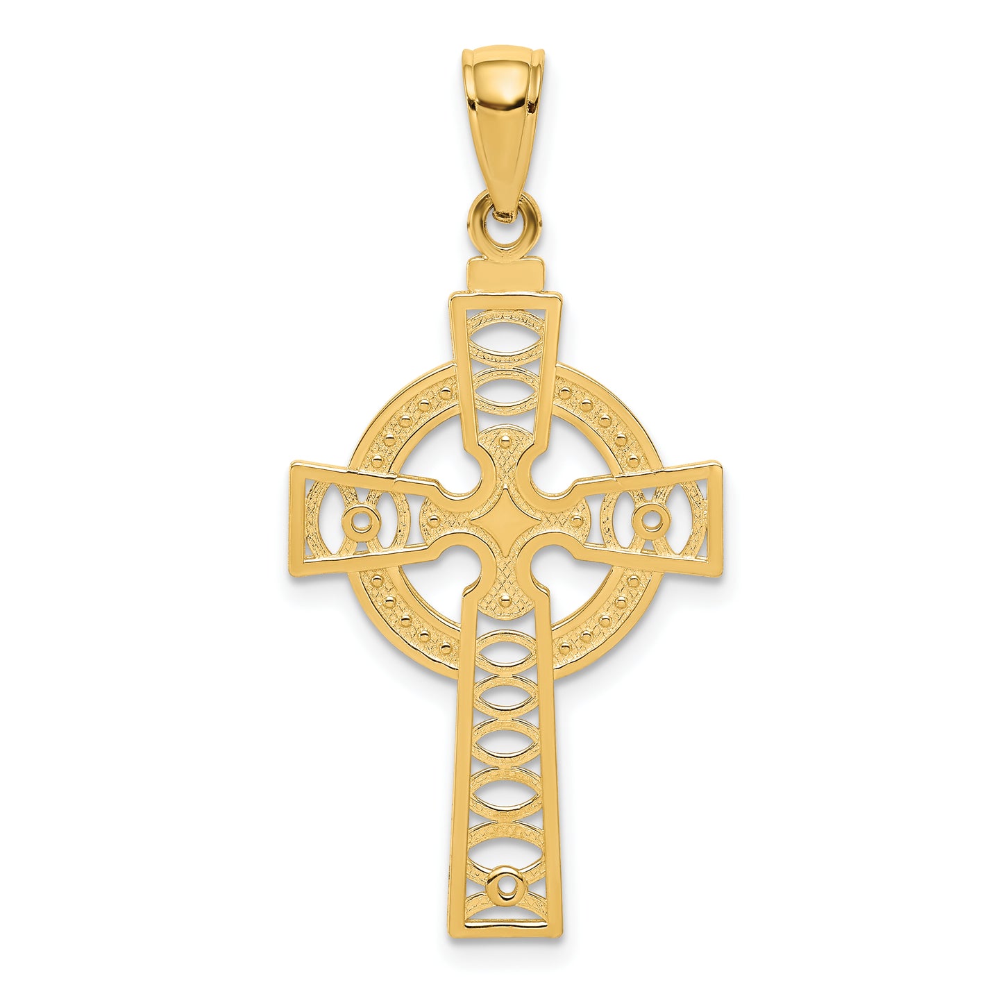 14K Yellow Gold Celtic Cross With Eternity Circle Pendant