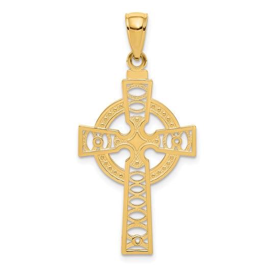 14K Yellow Gold Celtic Cross With Eternity Circle Pendant