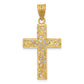 14K Two-Tone D/C Small Block Filigree Crucifix Pendant