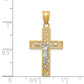 14K Two-Tone D/C Small Block Filigree Crucifix Pendant