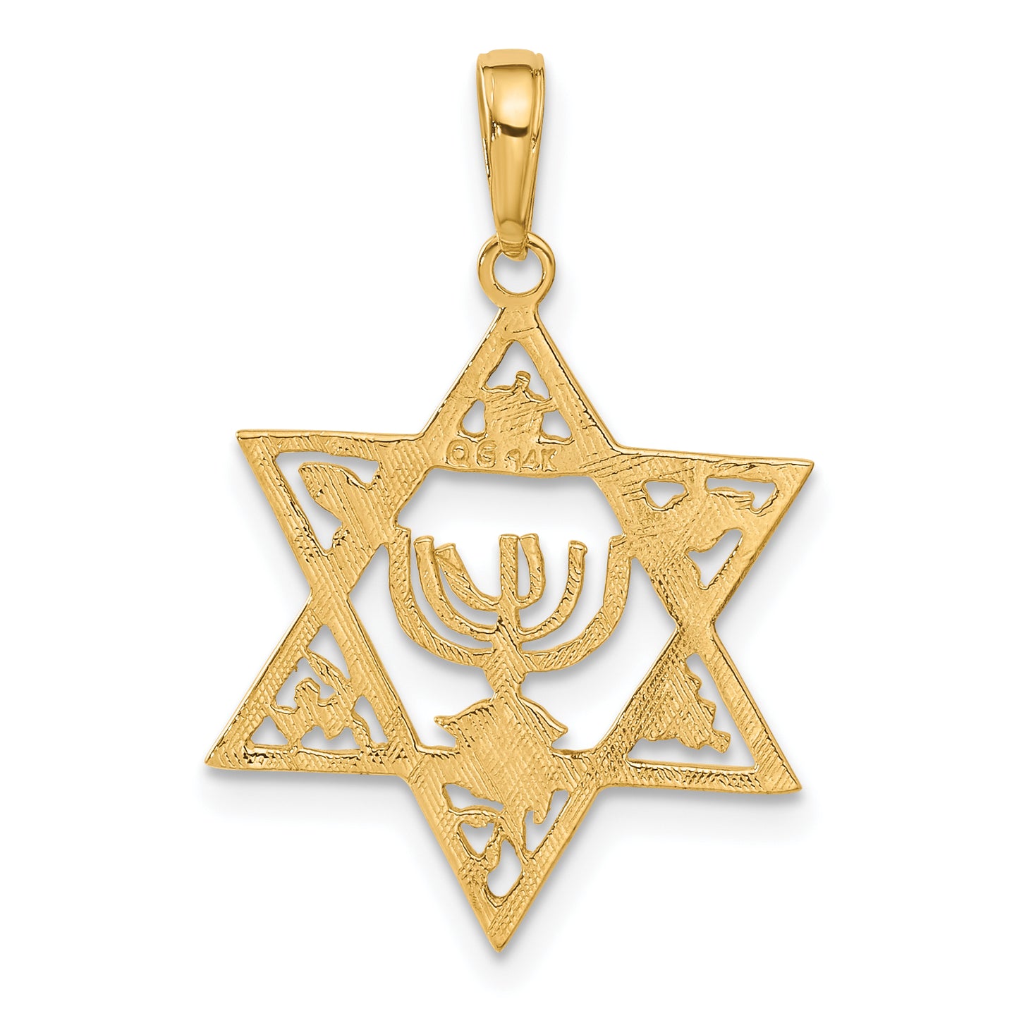 14K Yellow Gold Star Of David W/Menorah Pendant